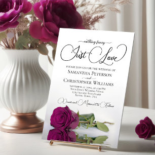 Nothing Fancy Just Love Magenta Berry Rose Wedding Invitation