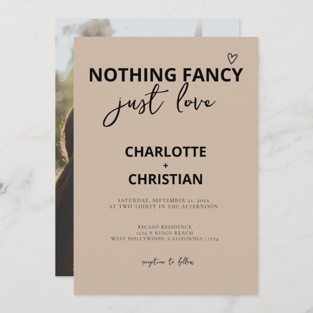 Nothing Fancy Just Love Minimalist Kraft Wedding Invitation (Front/Back)