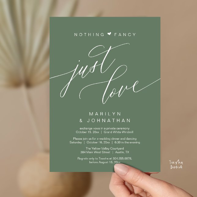 Nothing Fancy Just Love Minimalist Wedding Dinner Invitation (Nothing Fancy Just Love Modern Wedding Reception Dinner Invitation Card in Sage Green)