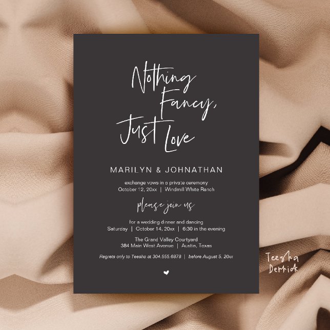 Nothing Fancy Just Love Minimalist Wedding Dinner Invitation (Nothing Fancy Just Love Minimalist Wedding Dinner Invitation Card in Charcoal Grey)