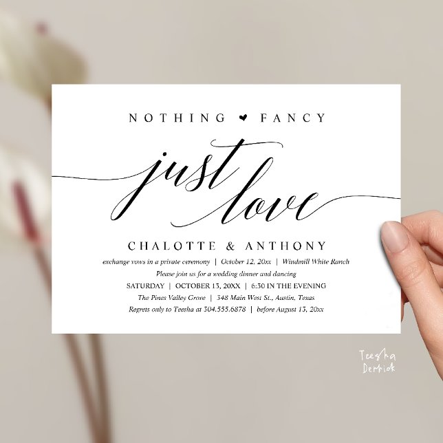 Nothing Fancy, Just Love, Modern Classy Reception Invitation (Modern Classy Nothing Fancy, Just Love, Wedding Reception Dinner Invitation Card in Black and White)