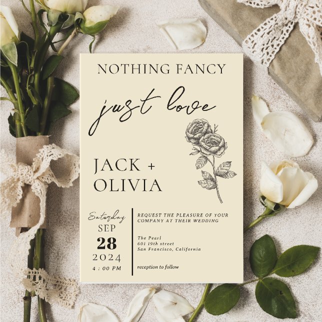 Nothing Fancy Just Love modern cute flower wedding Invitation (Creator Uploaded)