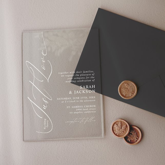 Nothing Fancy Just Love, Modern Minimalist Wedding Acrylic Invitations (Creator Uploaded)