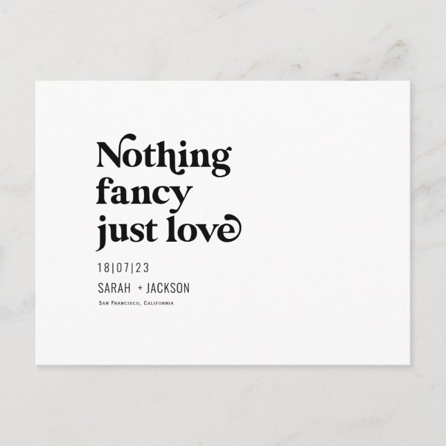 Nothing fancy just love, Modern save the date Announcement Postcard (Front)