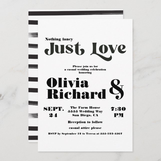 Nothing Fancy Just Love Modern Typography Wedding Invitation (Front/Back)