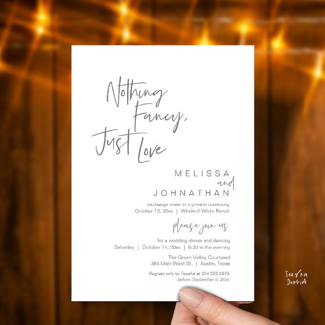 Nothing Fancy Just Love, Modern Wedding Dinner Invitation (Nothing Fancy Just Love, Modern Wedding Reception Dinner Lunch Brunch Invites Card in Dark Grey)