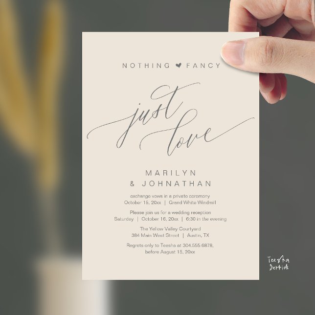 Nothing Fancy Just Love Modern Wedding Reception Invitation (Nothing Fancy Just Love Modern Wedding Reception Dinner Invitation Card in Cream Grey)