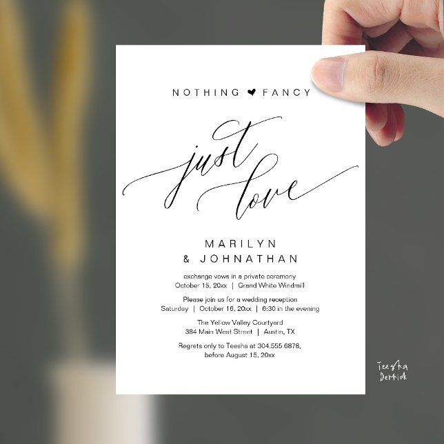 Nothing Fancy Just Love Modern Wedding Reception Invitation (Nothing Fancy Just Love Modern Wedding Reception Dinner Invitation Card in Black and White)