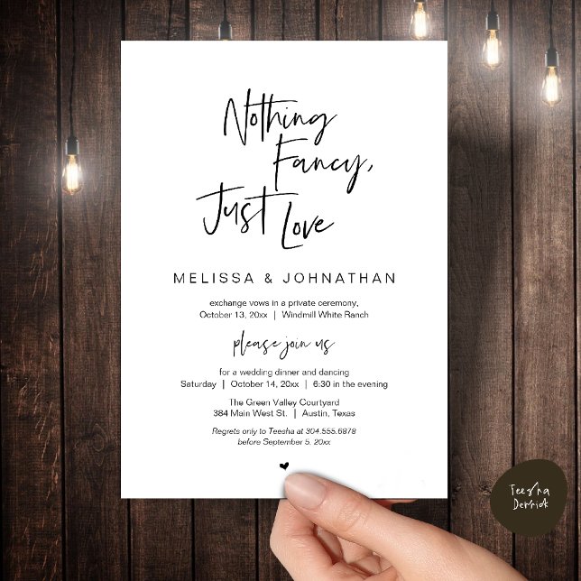 Nothing Fancy Just Love, Modern Wedding Reception Invitation (Nothing Fancy Just Love, Modern Wedding Reception Dinner Lunch Brunch Invites Card Black white)