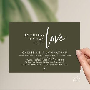Nothing Fancy, Just Love, Modern Wedding Reception Invitation