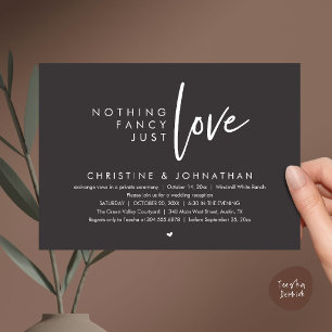 Nothing Fancy, Just Love, Modern Wedding Reception Invitation