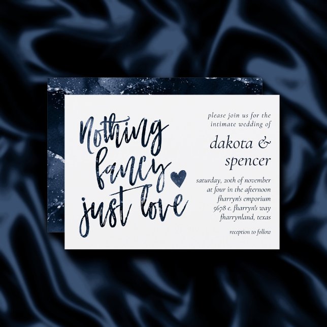 Nothing Fancy Just Love | Moody Navy Blue Wedding Invitation (Creator Uploaded)