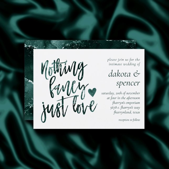 Nothing Fancy Just Love | Moody Teal Green Wedding Invitation (Creator Uploaded)