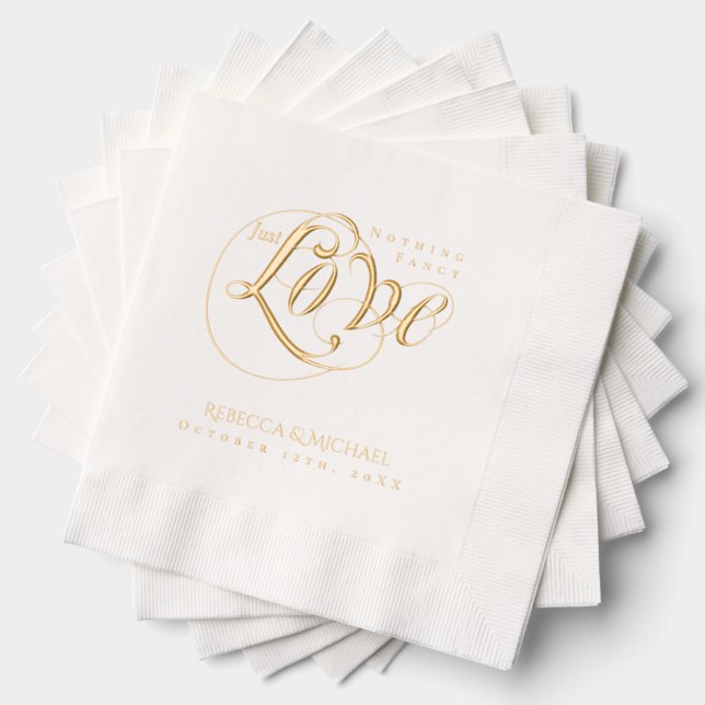 Nothing Fancy Just Love Personalised Wedding Foil Napkins (Insitu (Stacked))