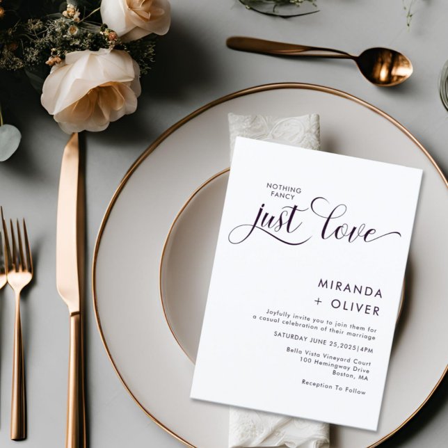 Nothing Fancy Just Love Photo Black White Wedding Invitation (Creator Uploaded)