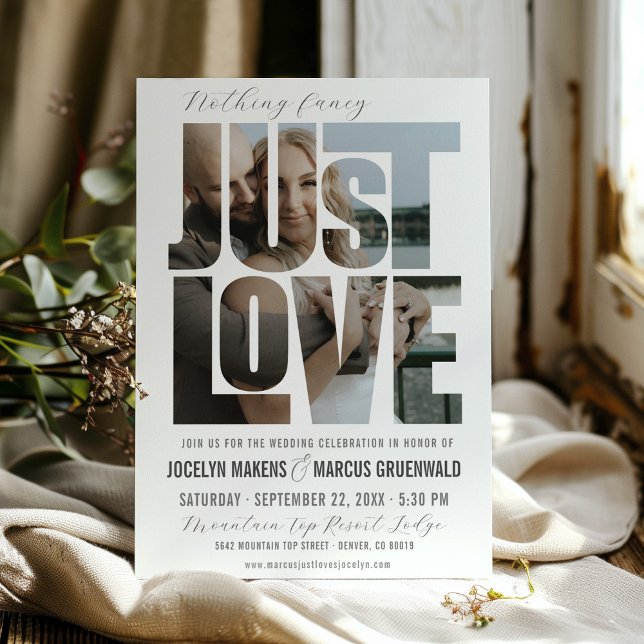 Nothing Fancy Just Love Photo Typography Wedding Invitation (Cute Nothing Fancy Just Love couple photo words typography simple modern unique wedding invitation)