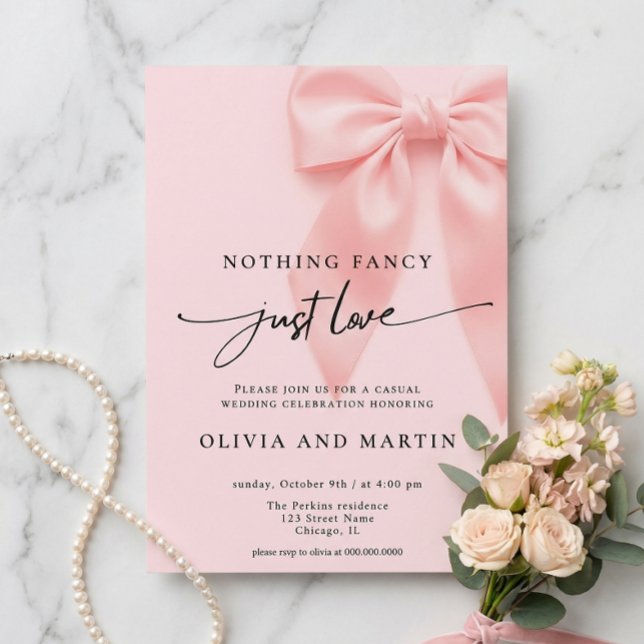 Nothing Fancy Just Love Pink Bow Wedding Invitation (Creator Uploaded)