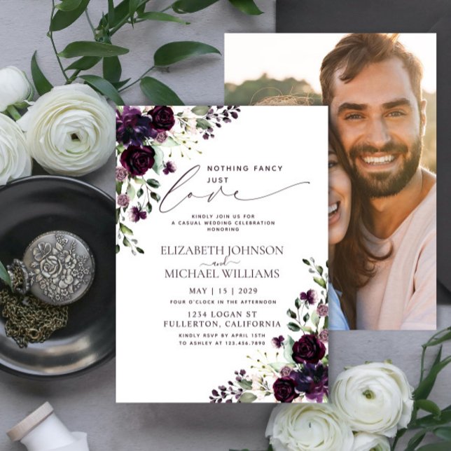 Nothing Fancy Just Love Plum Purple Casual Photo Invitation (Creator Uploaded)