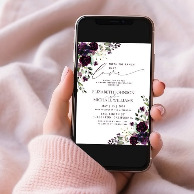 Nothing Fancy Just Love Plum Purple Casual Wedding Invitation (Creator Uploaded)