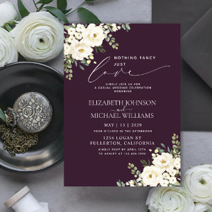 Nothing Fancy Just Love Plum Purple Floral Wedding Invitation