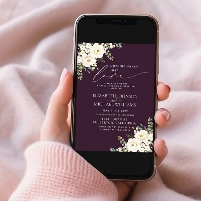 Nothing Fancy Just Love Plum Purple Photo Wedding Invitation (Creator Uploaded)