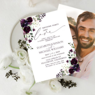 Nothing Fancy Just Love Purple Photo Wedding Invitation