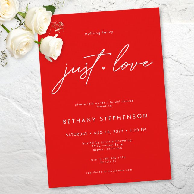 Nothing Fancy Just Love Red Minimal Bridal Shower Invitation (Nothing Fancy Just Love Red Minimal Bridal Shower Invitation)