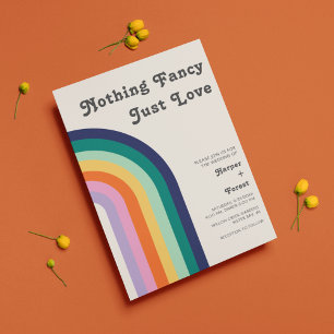 Nothing Fancy Just Love Retro 70s Rainbow Wedding Invitation