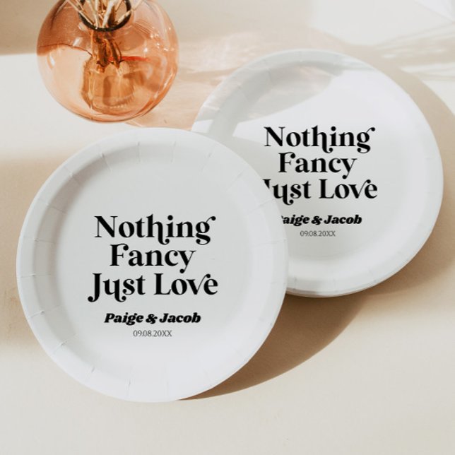 Nothing Fancy Just Love Retro Casual Wedding Paper Plate (Creator Uploaded)