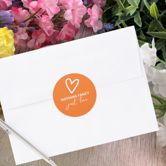 Nothing Fancy Just Love Retro Wedding Classic Round Sticker (Nothing Fancy Just Love Groovy 70s Wedding Classic Round Stickers from Ricaso. Fun colorful & bold)