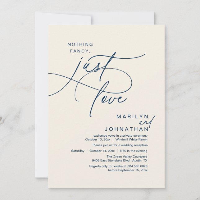 Nothing Fancy, Just Love, Romantic Wedding Dinner Invitation (Front)