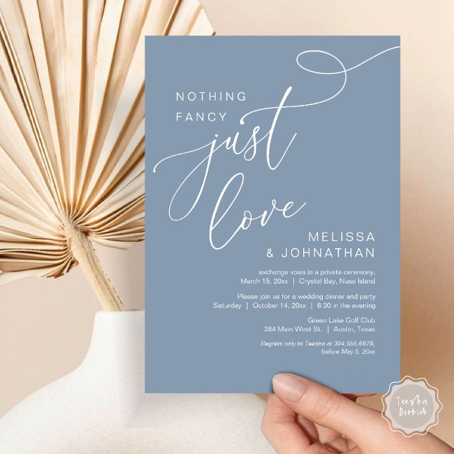 Nothing Fancy, Just Love, Romantic Wedding Dinner Invitation (Nothing Fancy, Just Love, Romantic Wedding Elopement Dinner Invitation Card, PDF, Dusty Blue)
