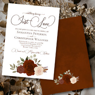 Nothing Fancy Just Love Rust Orange Floral Wedding Invitation