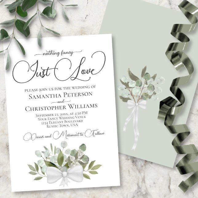 Nothing Fancy Just Love! Rustic Eucalyptus Wedding Invitation (Front and Back)