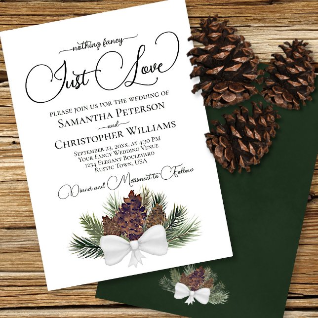 Nothing Fancy Just Love Rustic Pinecones Wedding Invitation (Creator Uploaded)