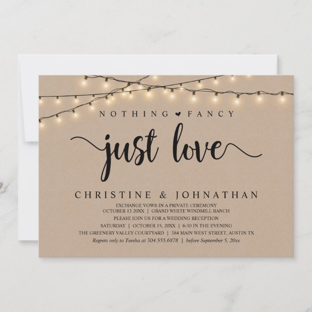 Nothing Fancy Just Love, Rustic Wedding Dinner Invitation (Front)