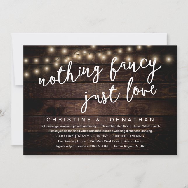 Nothing Fancy, Just Love Rustic Wedding Dinner Invitation (Front)