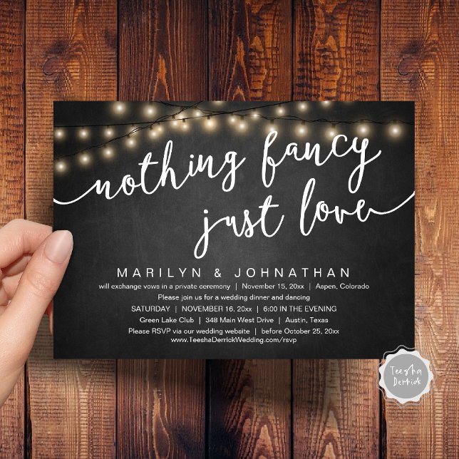 Nothing Fancy, Just Love, Rustic Wedding Dinner Invitation (Nothing Fancy, Just Love, Rustic Cottage Wedding Dinner Invitation Card, PDF, Chalkboard)