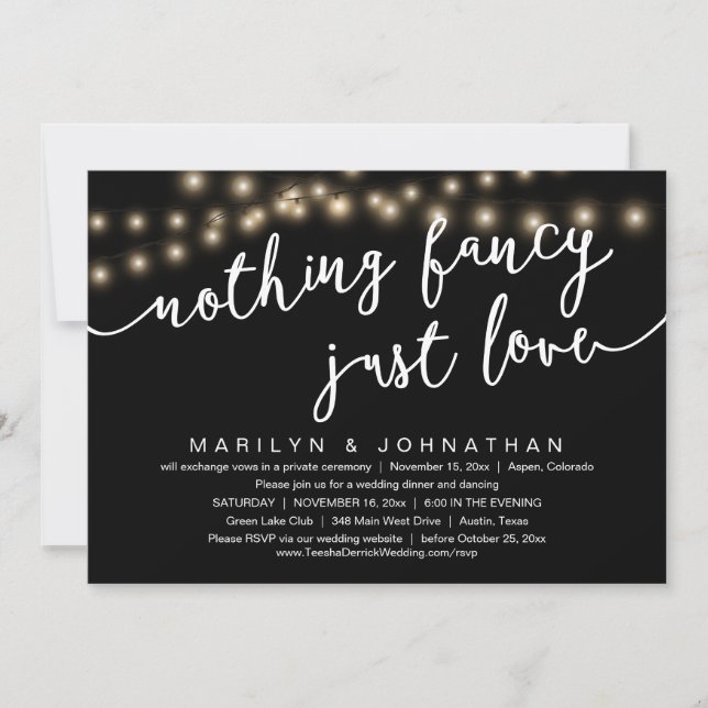Nothing Fancy, Just Love, Rustic Wedding Dinner Invitation (Front)