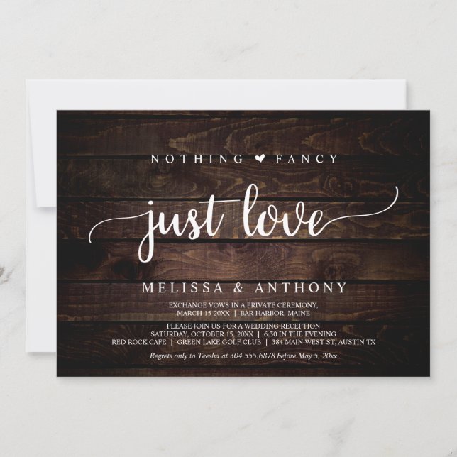 Nothing Fancy Just Love, Rustic Wedding Elopement Invitation (Front)