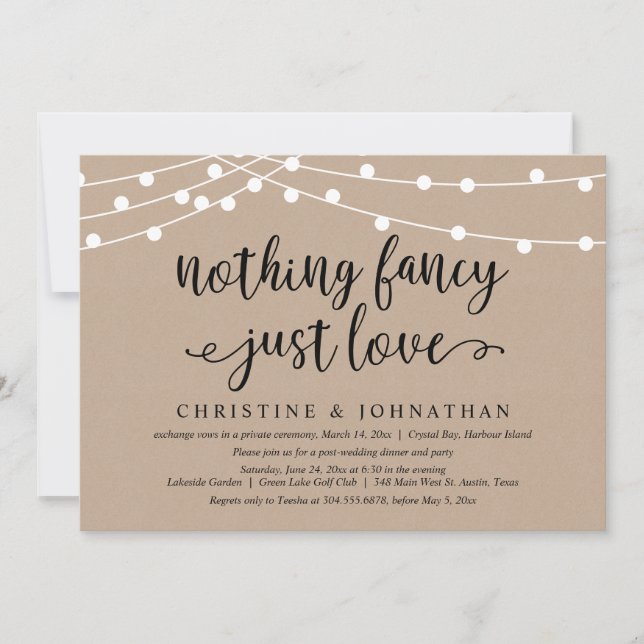 Nothing Fancy Just Love, Rustic Wedding Elopement  Invitation (Front)