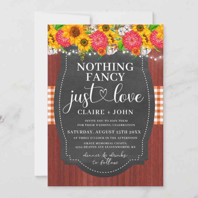 Nothing Fancy Just Love Rustic Wedding Invitation (Front)