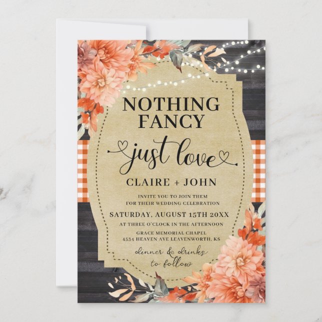 Nothing Fancy Just Love Rustic Wedding Invitation (Front)