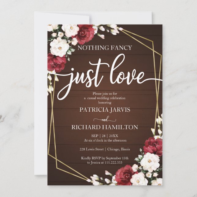 Nothing Fancy Just Love Rustic Wedding Invitation (Front)