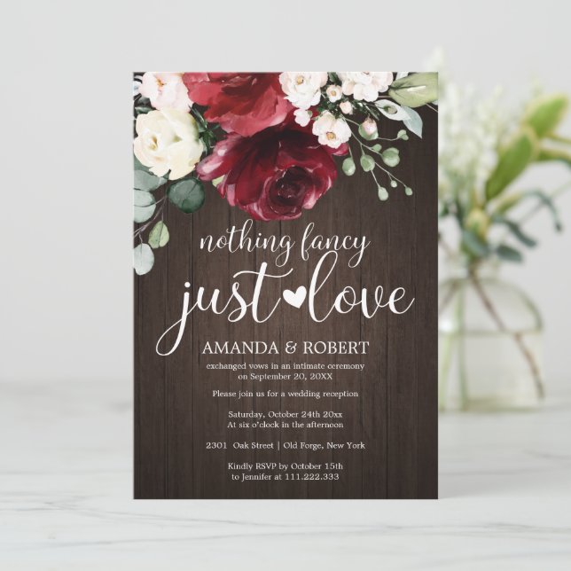 Nothing Fancy Just Love Rustic Wedding Invitations (Standing Front)