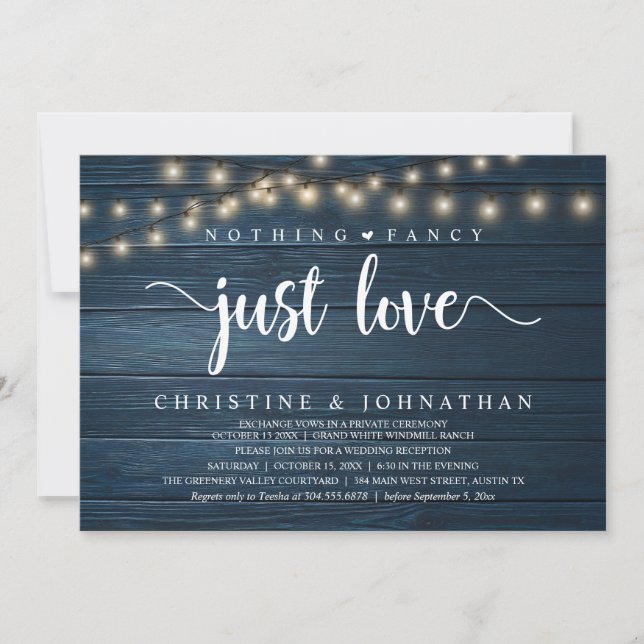 Nothing Fancy Just Love, Rustic Wedding Reception Invitation (Front)