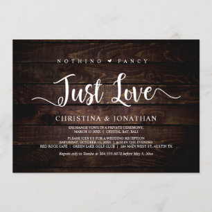 Nothing Fancy, Just Love, Rustic Wood, Elopement Invitation