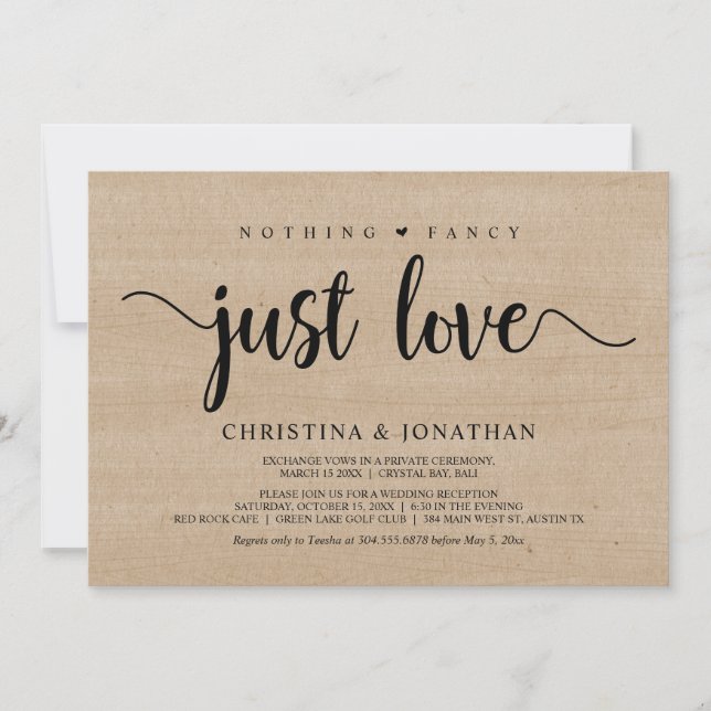 Nothing Fancy, Just Love, Rustic Wood, Elopement Invitation (Front)