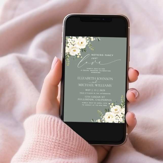Nothing Fancy Just Love Sage Green Floral Wedding Invitation (Creator Uploaded)