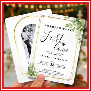 Nothing Fancy Just Love Sage Green Gold Geometric Invitation